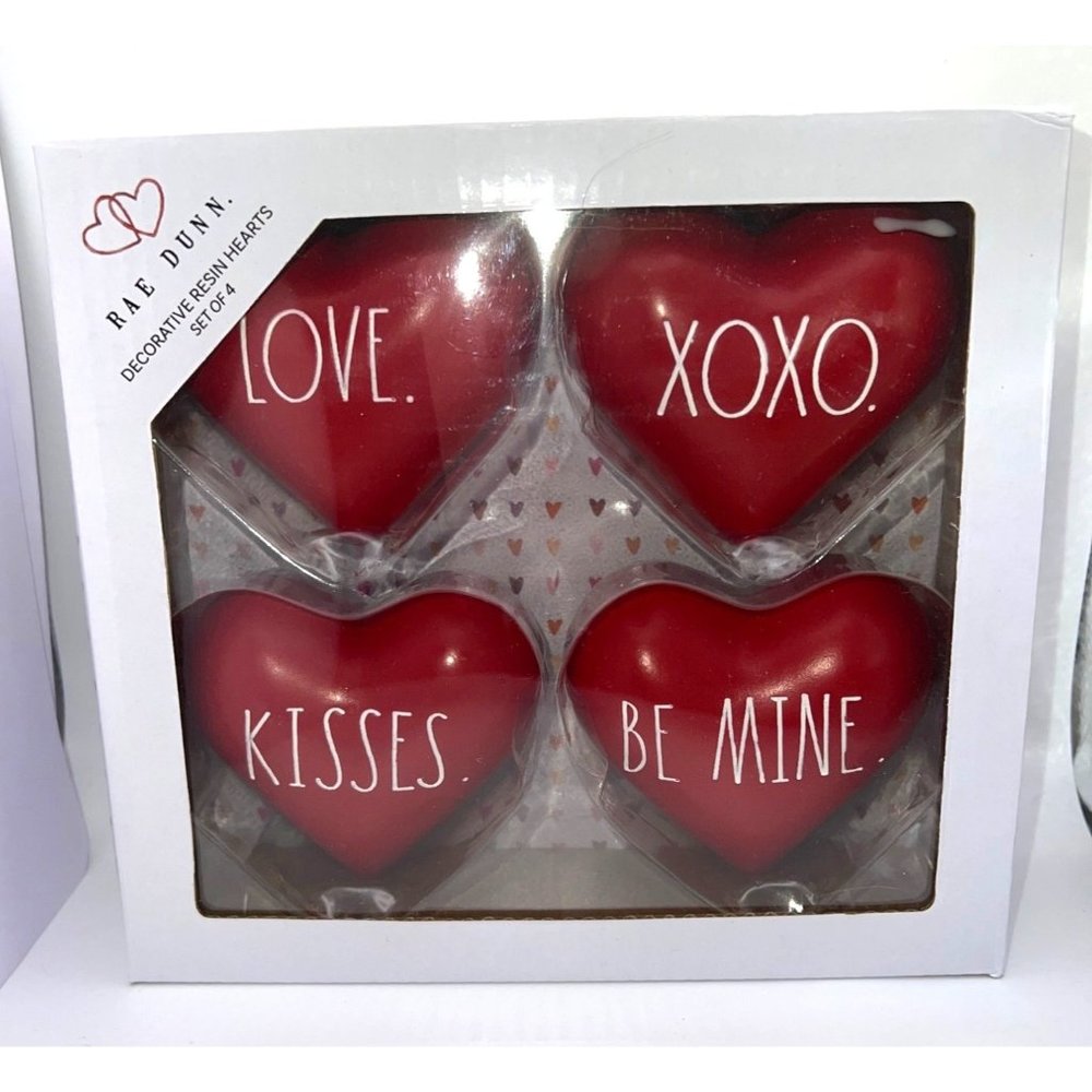 ❤BRAND NEW 2023 Rae Dunn LOVE., XOXO., KISSES., BE MINE. Decorative Resin Hearts